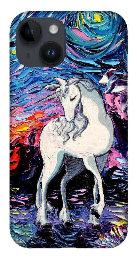 Last Unicorn iPhone 14 Case featuring the painting Regret by Aja Trier