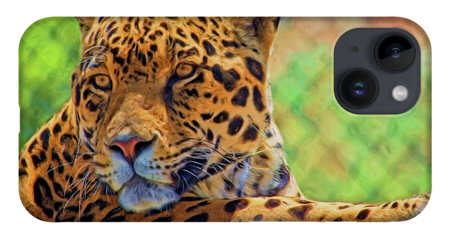 Activity iPhone 14 Case featuring the digital art Relaxed Jaguar Illustrated by David Desautel