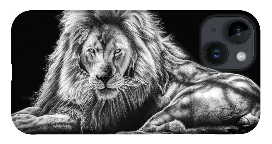 Lion iPhone 14 Case featuring the drawing Reliance by Casey 'Remrov' Vormer