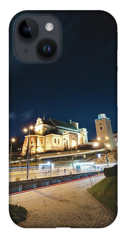 Rynek iPhone 14 Case featuring the photograph Religious, Christmas Warsaw at the lighting of Solidarnosci Street. by Vaclav Sonnek