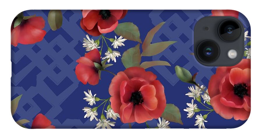 Poppies iPhone 14 Case featuring the digital art Remembrance Blue Floral by Sand And Chi