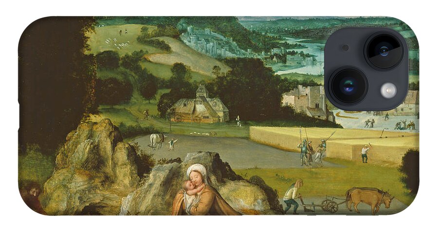 Joachim Patinir iPhone Case featuring the painting Rest on the Flight into Egypt and the Miraculous Field of Wheat by Joachim Patinir