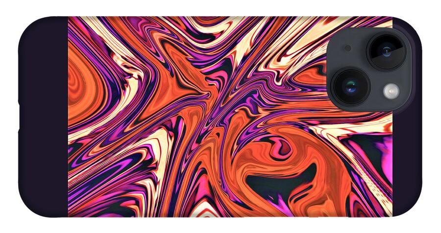 Abstract iPhone 14 Case featuring the digital art Retro 70's - Psychedelic by Ronald Mills