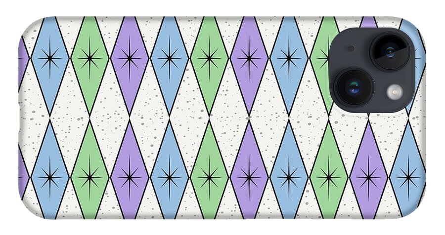 Mid Century Fabric iPhone 14 Case featuring the digital art Retro Diamond Star Fabric 3 by Donna Mibus