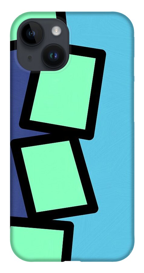 Retro iPhone 14 Case featuring the mixed media Retro Mint Green Rectangles 2 by Donna Mibus