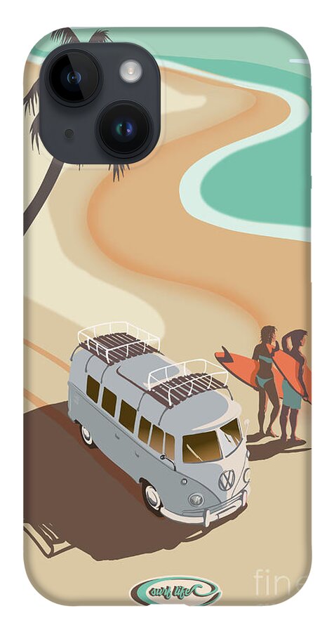 Vw Kombi iPhone 14 Case featuring the painting Retro Surf life VW Kombi by Sassan Filsoof