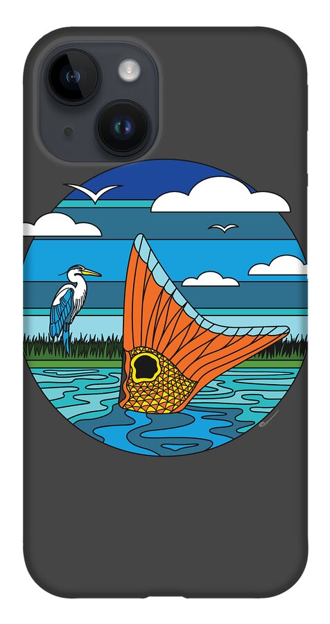 Redfish iPhone 14 Case featuring the digital art Retro Tailer by Kevin Putman