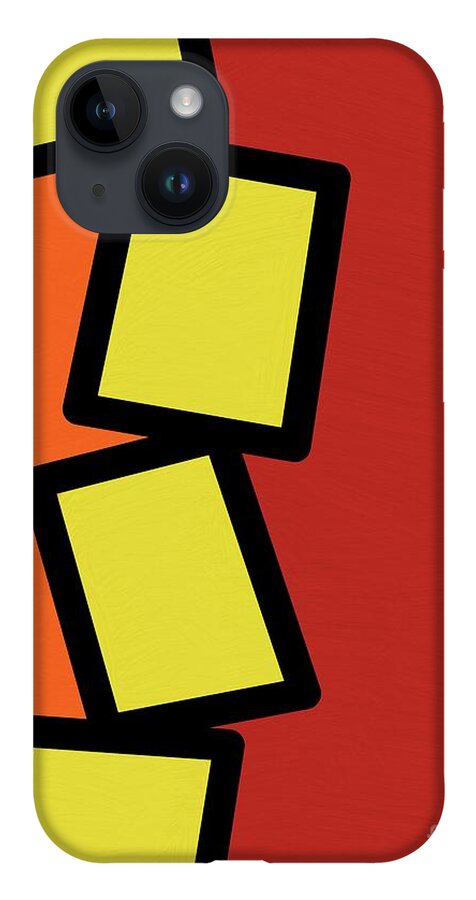 Retro iPhone 14 Case featuring the mixed media Retro Yellow Rectangles 2 by Donna Mibus