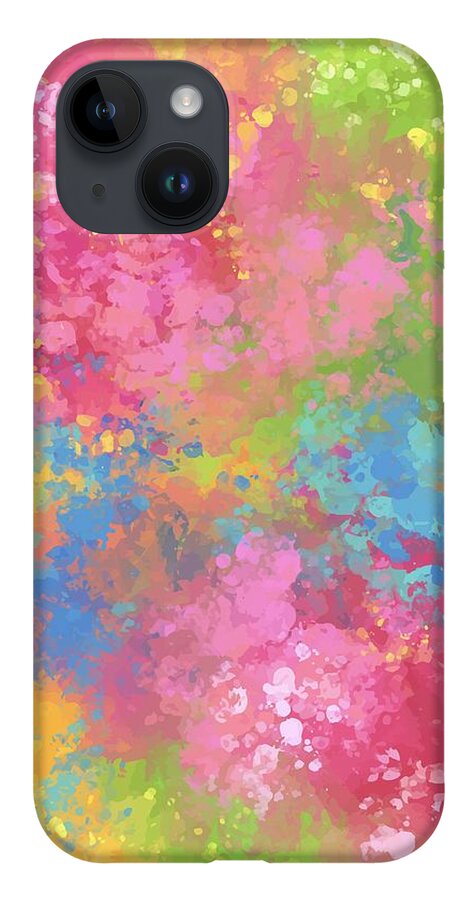 Colorful iPhone 14 Case featuring the digital art Revana - Artistic Colorful Abstract Carnival Splatter Watercolor Digital Art by Sambel Pedes