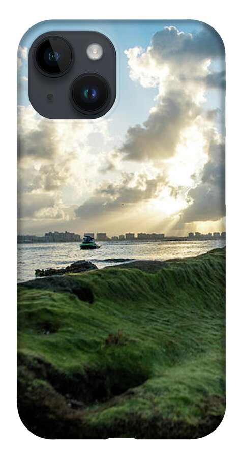 Piñones iPhone Case featuring the photograph Rocks Covered in Moss at Sunset, Pinones, Puerto Rico by Beachtown Views