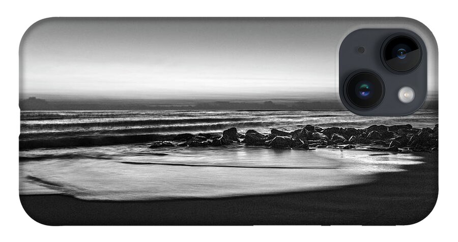 Birds iPhone Case featuring the photograph Rocky Beach at Dawn Black and White by Debra and Dave Vanderlaan