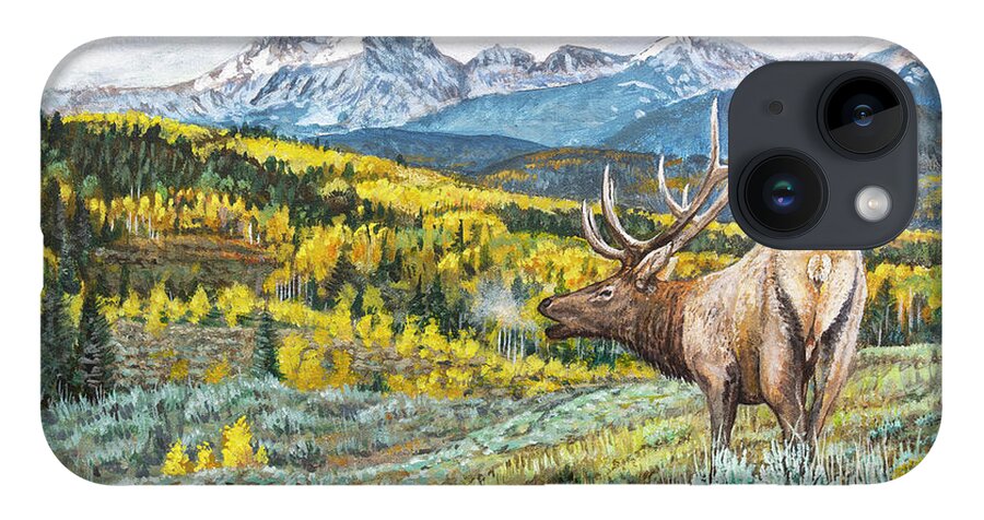 Wildlife iPhone 14 Case featuring the painting Rocky Mountain Bull Elk by Aaron Spong