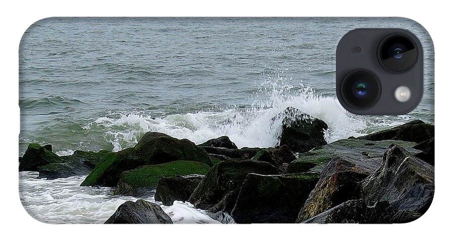 Waves iPhone 14 Case featuring the photograph Rocky Shores of the Atlantic Ocean in Cape May New Jersey by Linda Stern