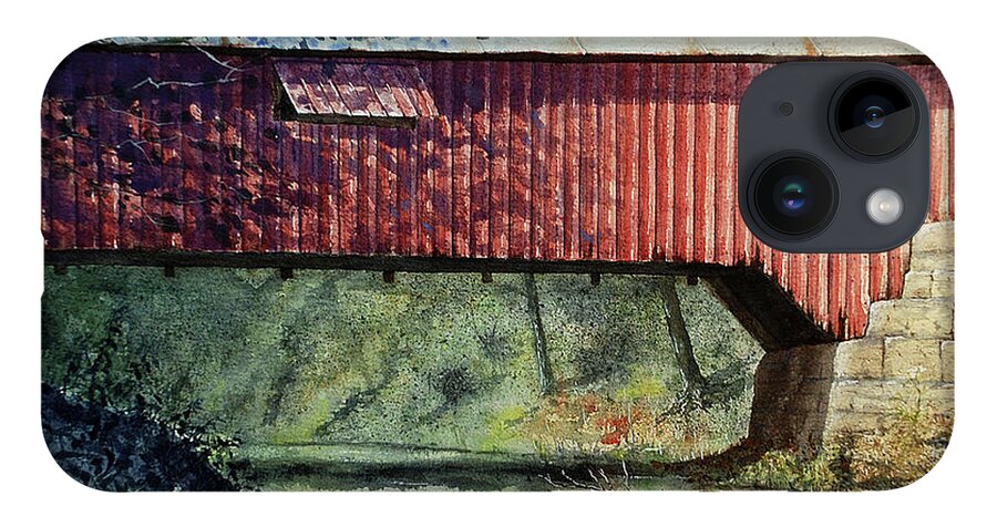 Covered Bridge iPhone 14 Case featuring the painting Rolling Stone Bridge by John Glass