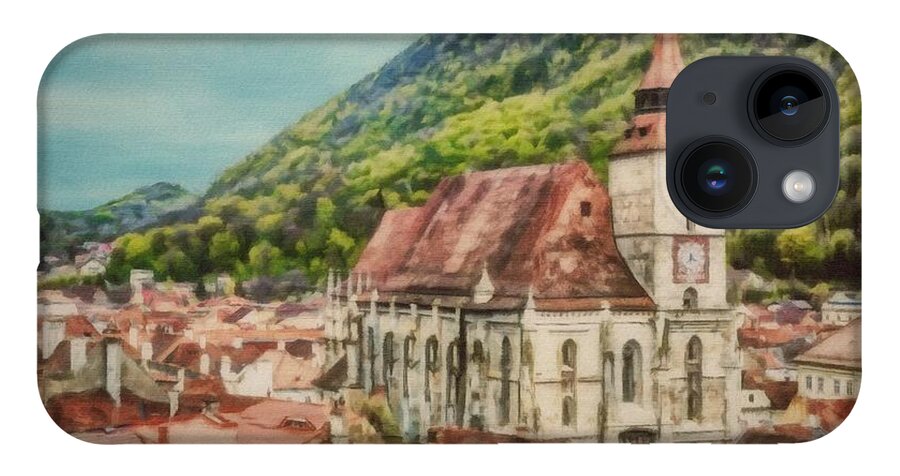 Brasov iPhone 14 Case featuring the painting Rooftops of Brasov by Jeffrey Kolker