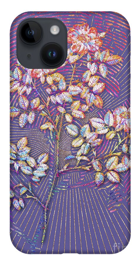 Mosaic iPhone 14 Case featuring the mixed media Rose Corymb Mosaic Botanical Art on Veri Peri n.0080 by Holy Rock Design