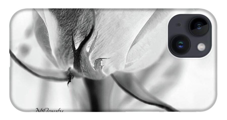Rose Sepal Bw iPhone 14 Case featuring the photograph Rose Sepal BW by Natalie Dowty