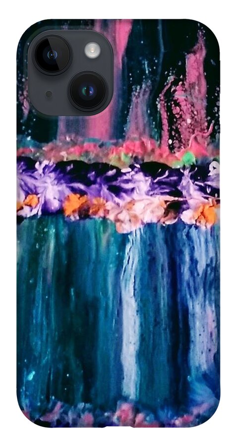 Waterfall iPhone 14 Case featuring the painting Roses And Waterfalls by Anna Adams