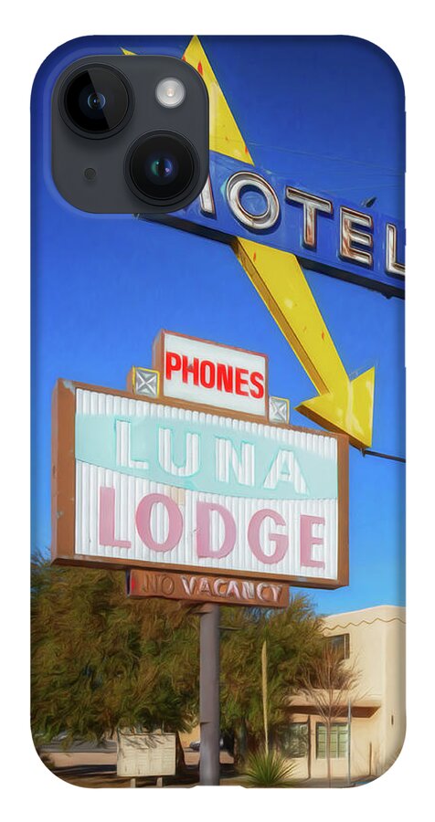 Route 66 iPhone 14 Case featuring the photograph Route 66 - Luna Lodge - Albuquerque by Susan Rissi Tregoning