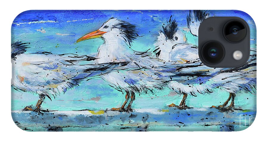Royal Tern iPhone 14 Case featuring the painting Lounging Royal Terns by Jyotika Shroff
