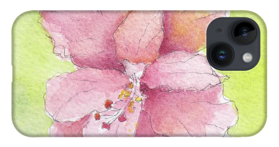 Hibiscus iPhone 14 Case featuring the painting Ruffled Hibiscus #2 by Anne Katzeff
