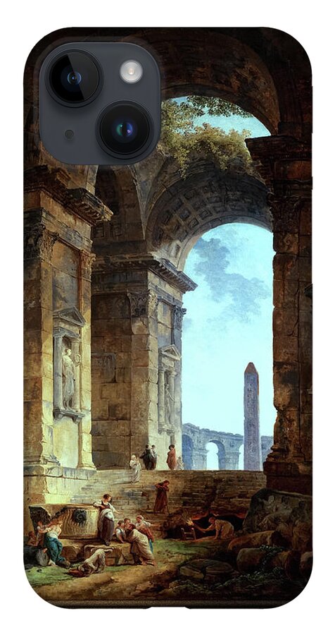 Ruins With An Obelisk iPhone 14 Case featuring the painting Ruins With An Obelisk In The Distance Fine Art Old Masters Reproduction by Rolando Burbon