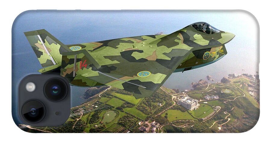 X-32 iPhone 14 Case featuring the digital art Saab 47 Hamnare by Custom Aviation Art