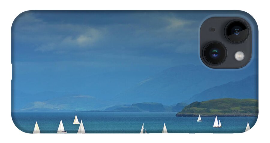 Stormy Weather iPhone 14 Case featuring the photograph Yachts in the blue - Sailing Boats off the Island Of Mull, Scotland by Neale And Judith Clark