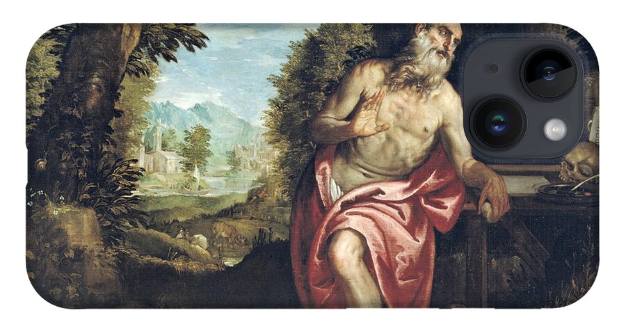 Workshop Of Paolo Veronese iPhone 14 Case featuring the painting Saint Jerome in the Wilderness by Workshop of Paolo Veronese