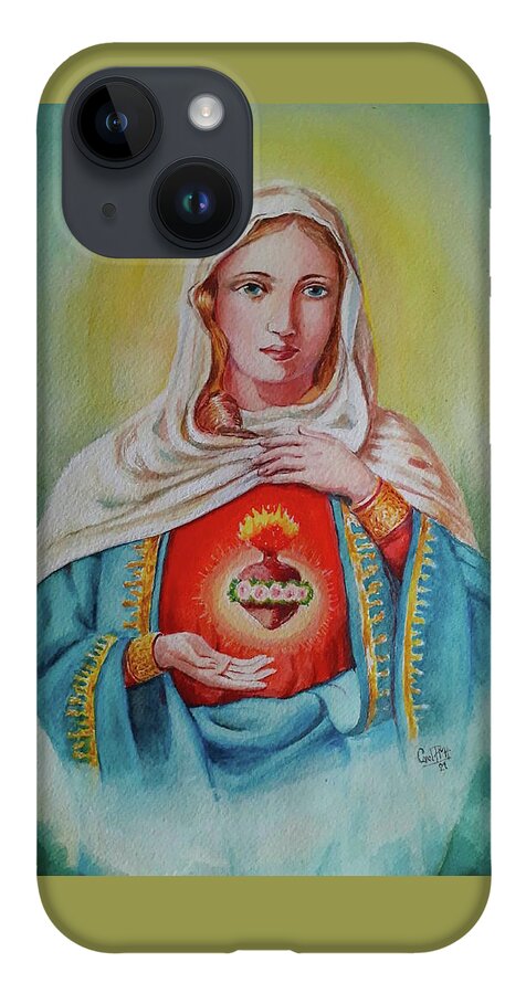 Saint Mary iPhone 14 Case featuring the painting Saint Mary s sacred heart by Carolina Prieto Moreno