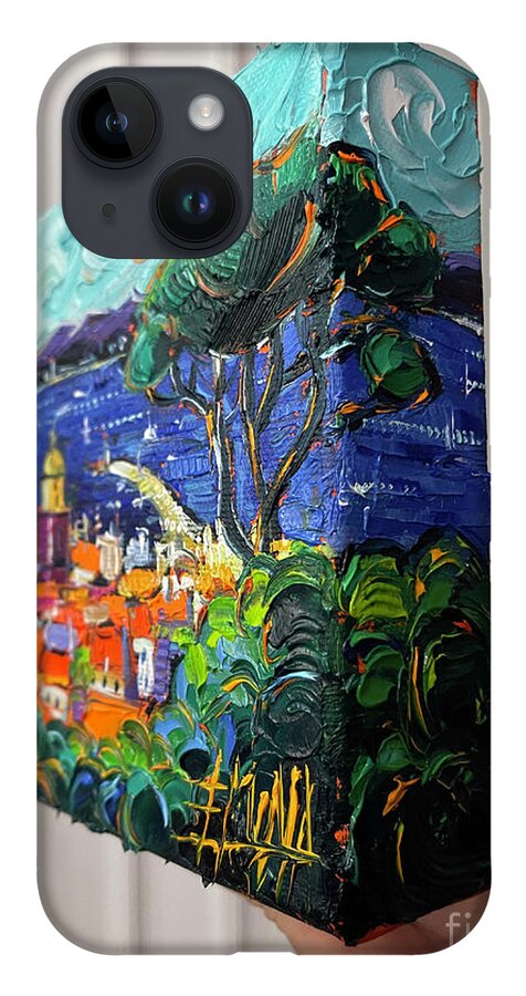 Saint Tropez iPhone 14 Case featuring the painting SAINT TROPEZ VIEW - 3D canvas painted edges right side by Mona Edulesco