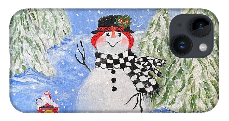 Snowman iPhone Case featuring the painting Sammy the Snowman by Juliette Becker