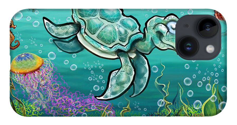 Sea Turtle iPhone 14 Case featuring the digital art Sea Turtle and Friends by Kevin Middleton