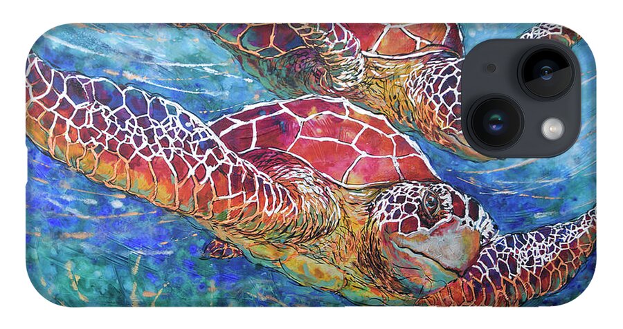  iPhone 14 Case featuring the painting Sea Turtle Buddies III by Jyotika Shroff