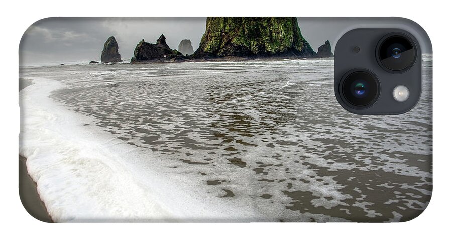 Cannon Beach iPhone 14 Case featuring the photograph Seafoam at Cannon Beach by Jerry Cahill