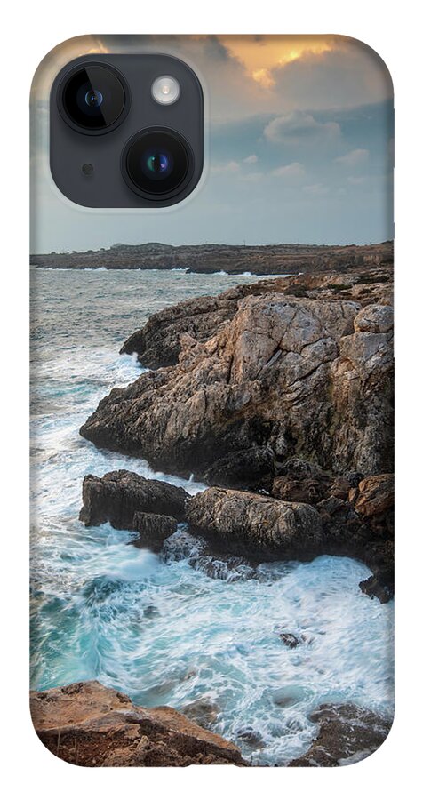 Stormy Sea iPhone 14 Case featuring the photograph Seascape with windy waves during stormy weather at sunset. by Michalakis Ppalis