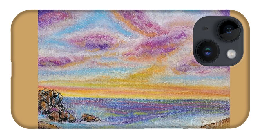 Seashore iPhone 14 Case featuring the painting Seashore in chalk pastel by Monika Shepherdson