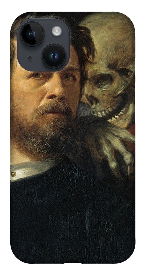 Arnold Boecklin iPhone 14 Case featuring the painting Self Portrait With Death Playing The Fiddle 1872 by Arnold Boecklin