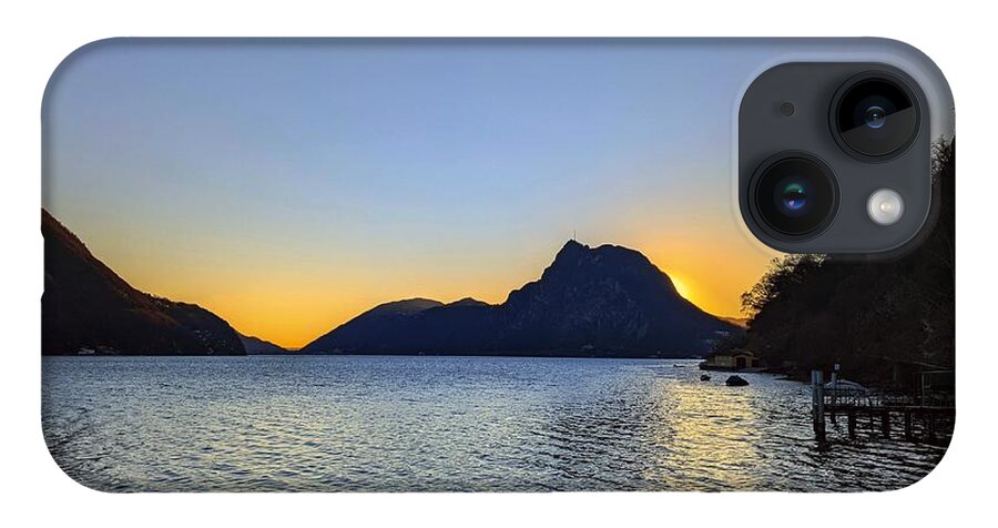 Lago Di Lugano iPhone 14 Case featuring the photograph Setting Behind Monte San Salvatore by Claudia Zahnd-Prezioso