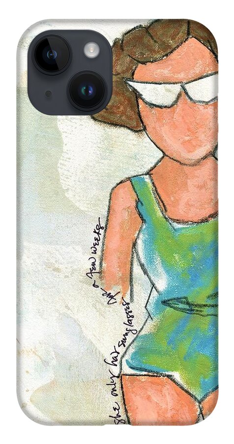 Beach iPhone 14 Case featuring the painting She Only Had Sunglasses For A Few Weeks by Hew Wilson