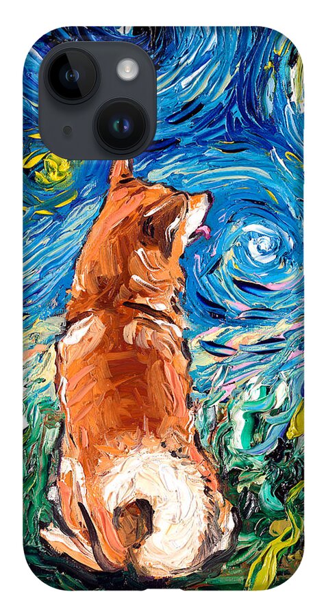 Shiba Inu iPhone 14 Case featuring the painting Shiba Inu Night by Aja Trier