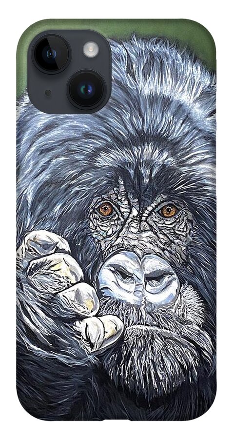  iPhone 14 Case featuring the painting Silverback Gorilla-Gentle Giant by Bill Manson