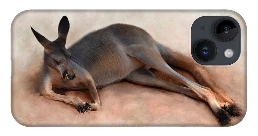 Kangourou iPhone Case featuring the mixed media Sleeping Kangaroo by Lucie Dumas