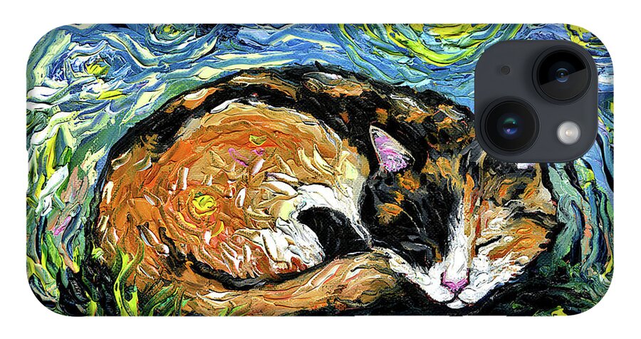 Calico iPhone Case featuring the painting Sleepy Calico Night by Aja Trier