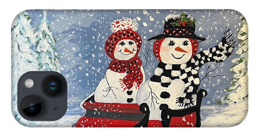 Snowman iPhone Case featuring the painting Sleighride in the Snow by Juliette Becker