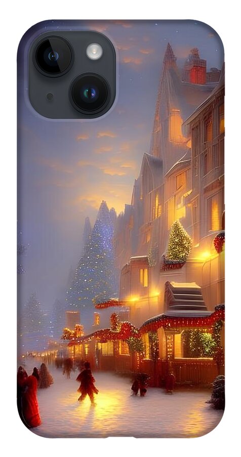Digital Christmas Snow Shopping iPhone Case featuring the digital art Snowy Christmas Shopping by Beverly Read