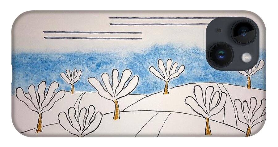 Watercolor iPhone Case featuring the painting Snowy Orchard by John Klobucher