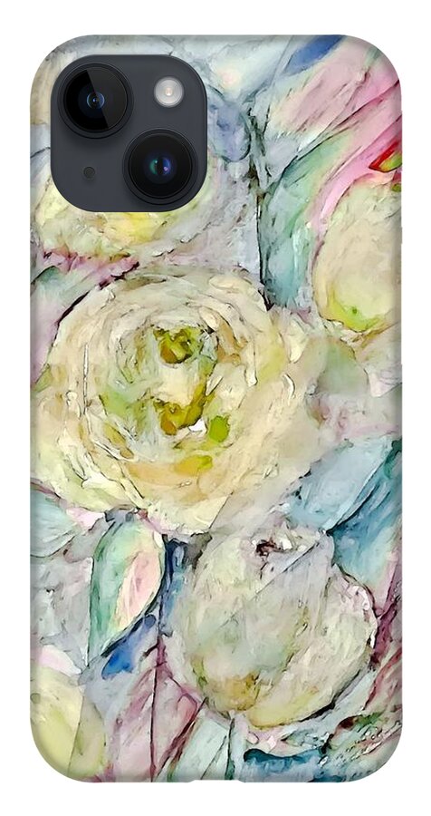 Yellow iPhone 14 Case featuring the painting Soft Shadowy Yellow Rosess by Lisa Kaiser