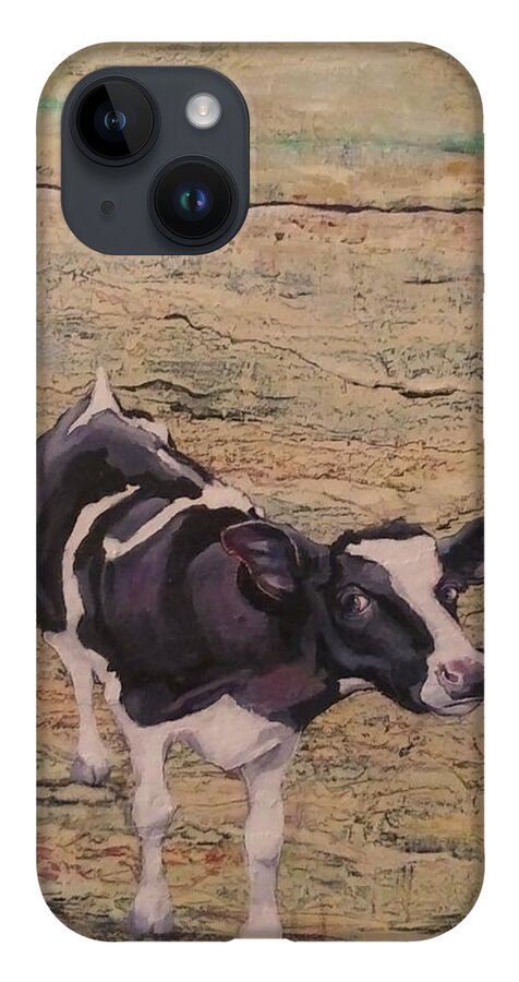 Cow iPhone 14 Case featuring the painting Something in the Way She MOOS by Jean Cormier