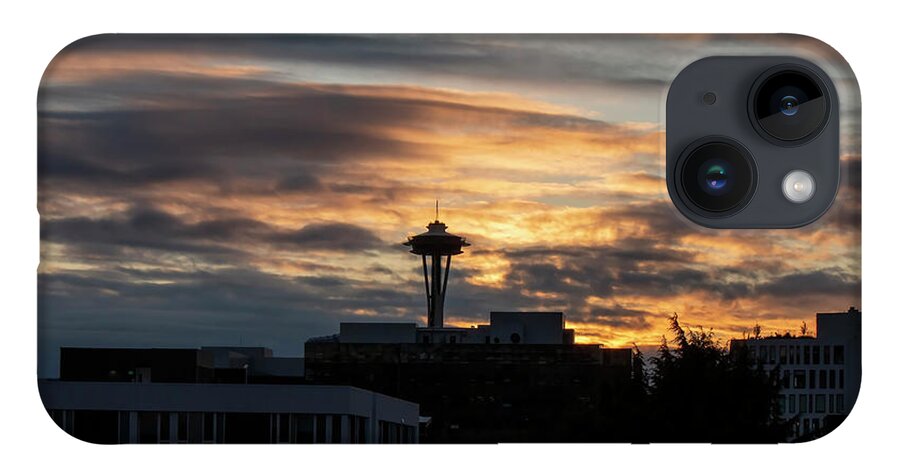 Sunset iPhone 14 Case featuring the photograph Space Needle Sunset by Cathy Anderson